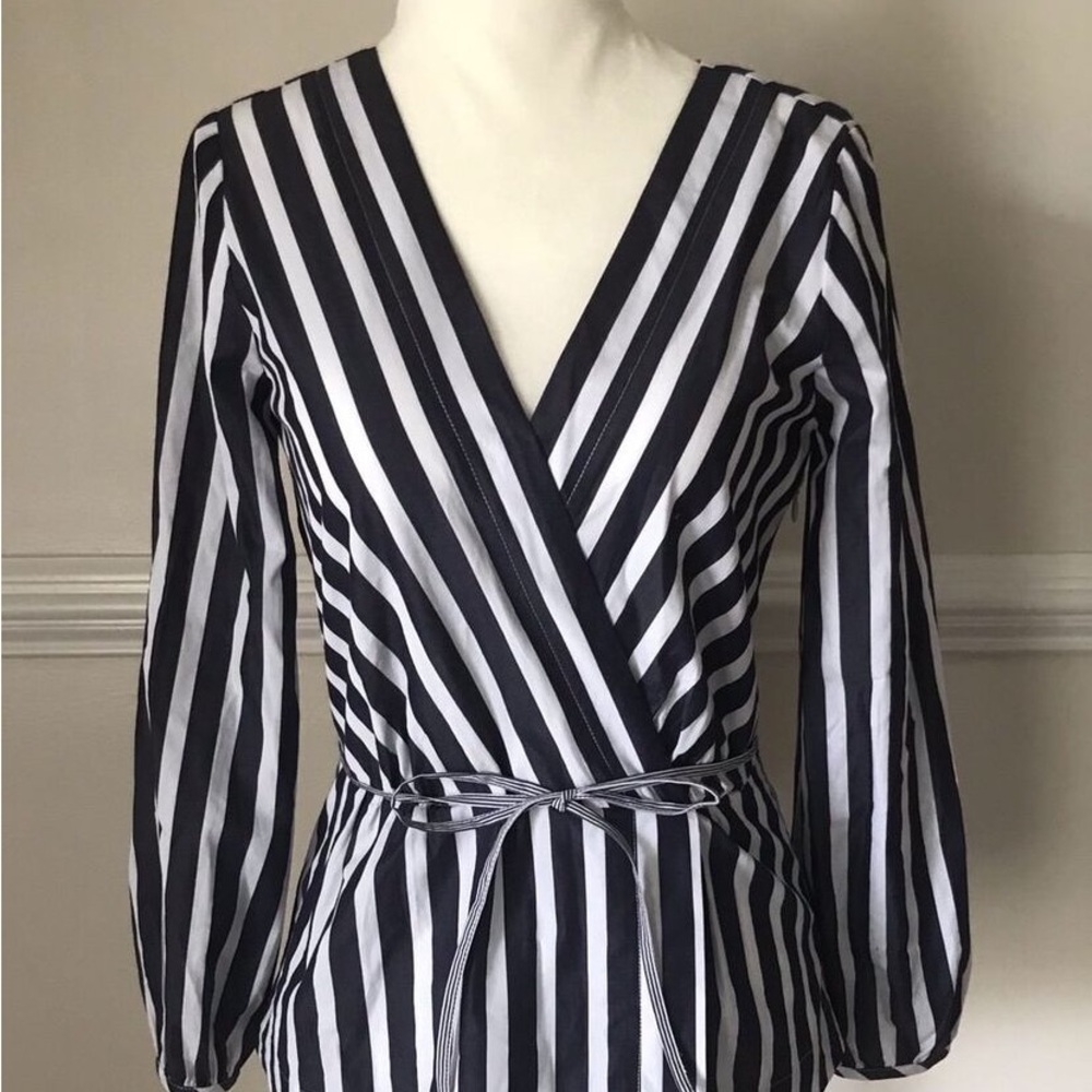 J. Crew Navy & White Striped Wrap Top